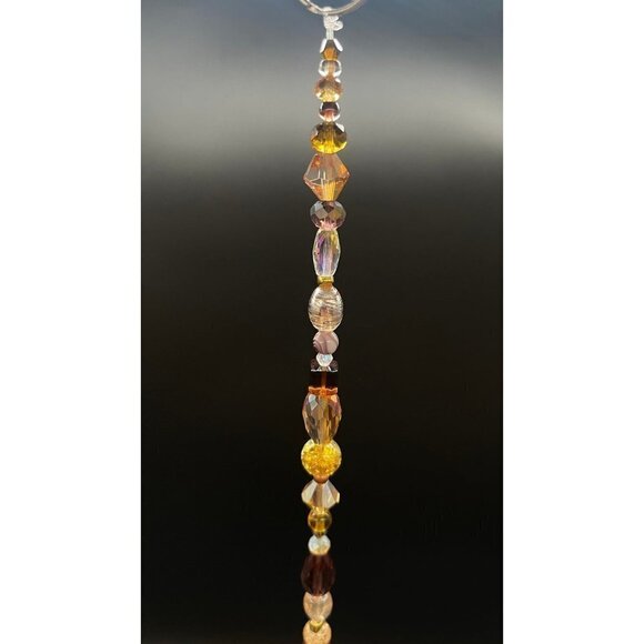 Beaded Suncatcher Champagne Gold Brown Clear Crystal Prism Hanging Patio Decor - Picture 7 of 10